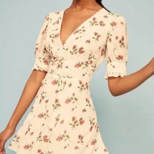 Reformation Steph Corset Style Mini Dress Florence Puff Sleeve Cream Floral
